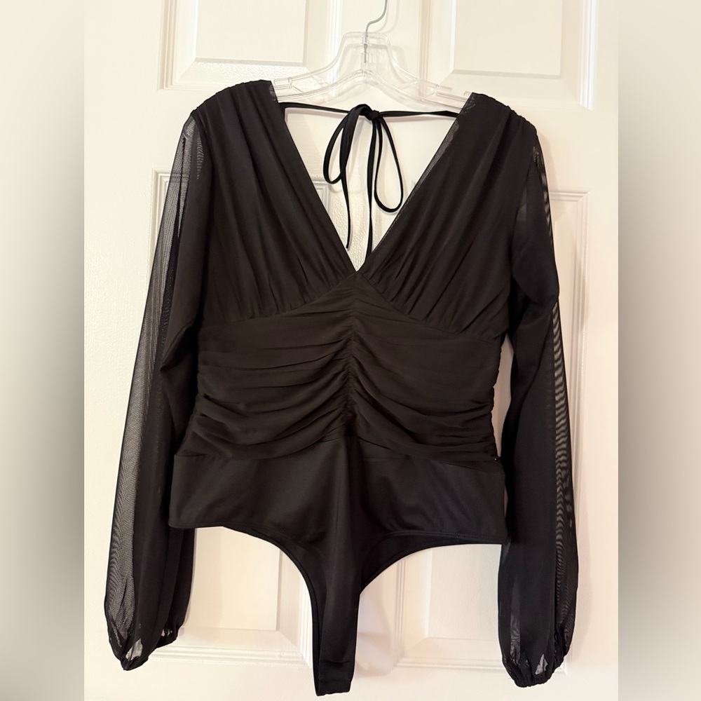 T151- Guess Black Ruched Bodysuit